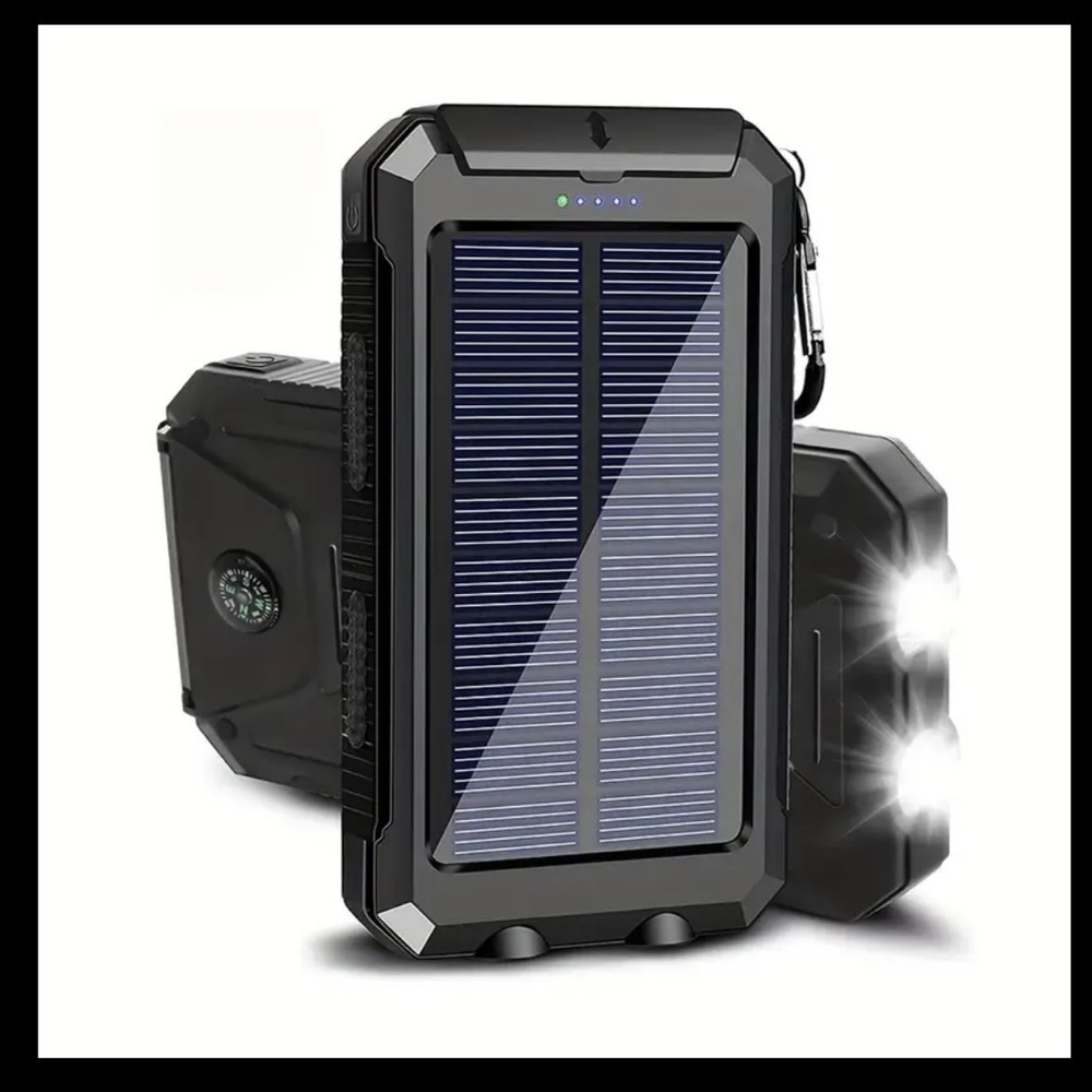 Solar Power Bank 32800 mAh with Flashlight, Dual USB, Waterproof – Black NWT